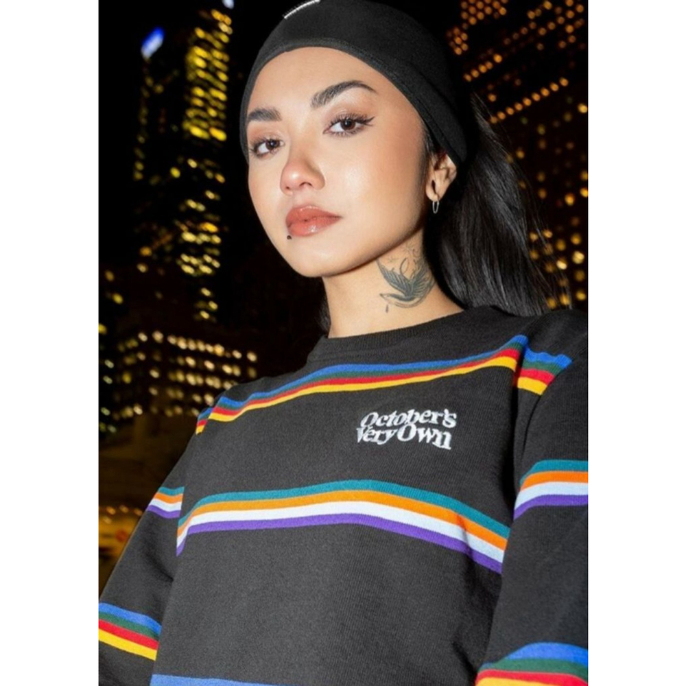 October's Very Own OVO Rugby Black with Multi-color Stripes Medium